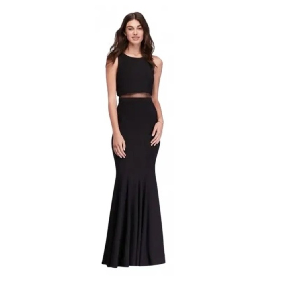 Betsy & Adam‎ Black Mermaid Gown Maxi Dress Womens Sz 2 Mesh Waist Formal Prom
